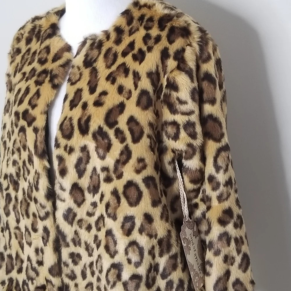 NWT Band of Gypsies Leopard Faux Fur Coat S - Picture 3 of 8